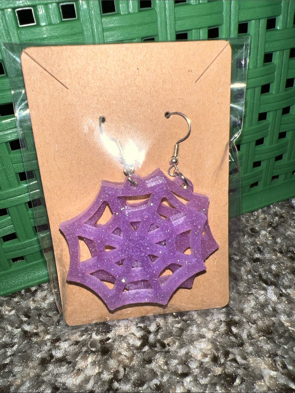 Resin Sparkling Purple Web Cutout Drop Earrings for Women